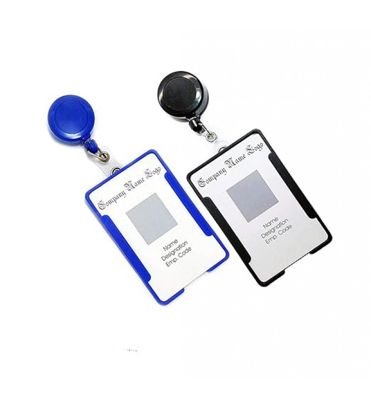 Combo Pack of ID Card Holder with Retractable Reel yoyo Combo (Black and Blue, Pack of 50)
