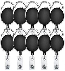  Retractable Oval Badge with Key Chain ID Holder (Black), Pack of 10